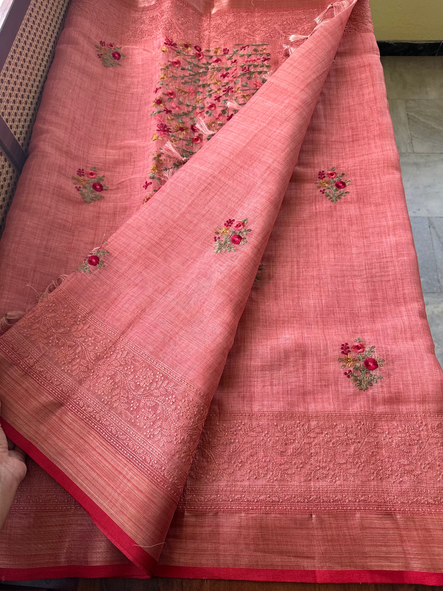Premium Tissue Linen Sarees - Peach