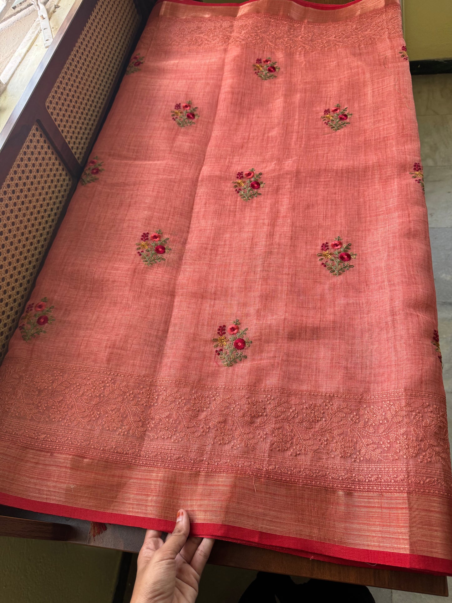Premium Tissue Linen Sarees - Peach