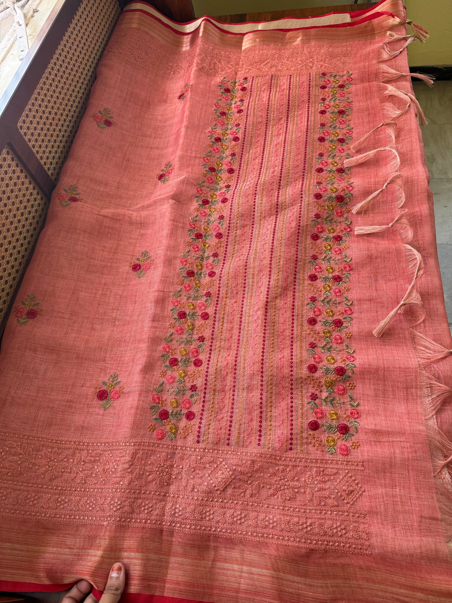 Premium Tissue Linen Sarees - Peach