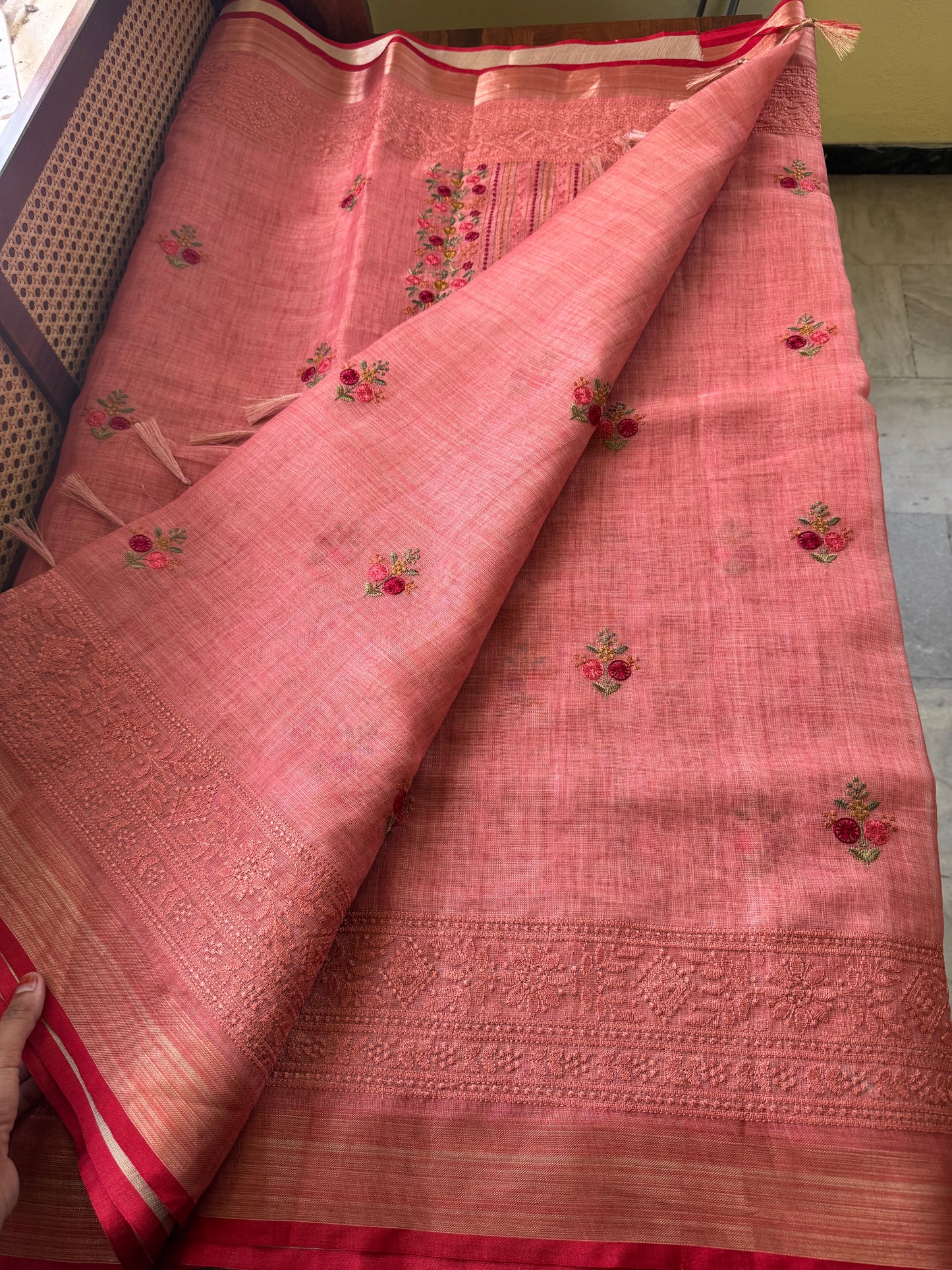 Premium Tissue Linen Sarees - Peach
