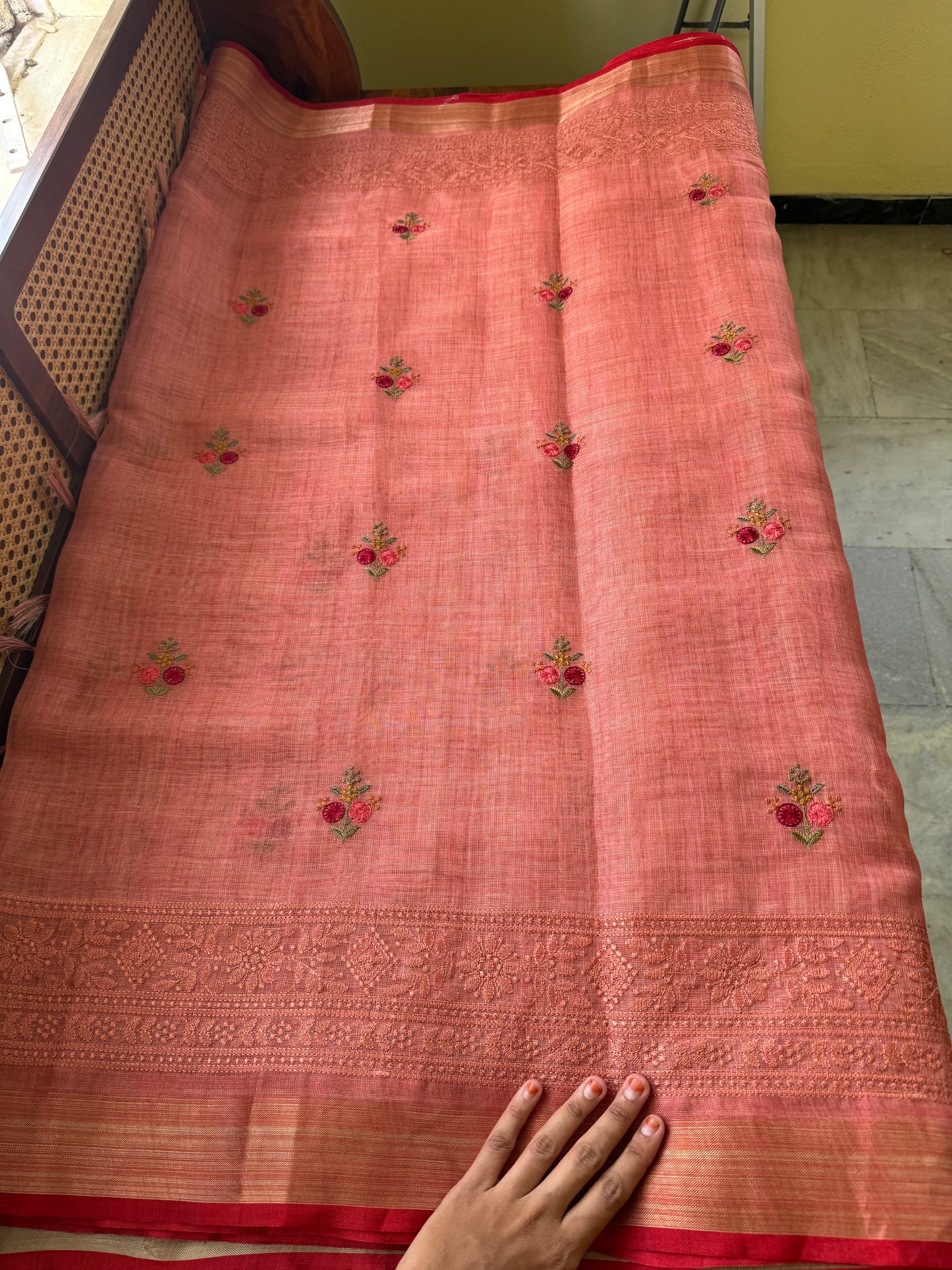 Premium Tissue Linen Sarees - Peach