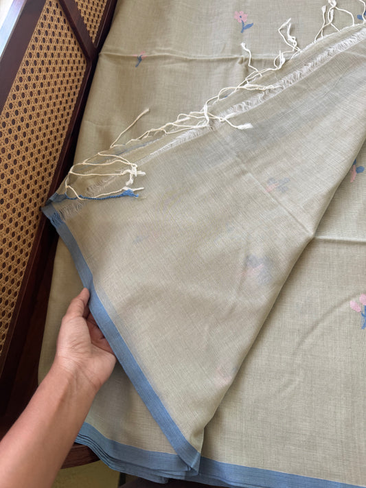 Soft Handloom Bengal Cotton Saree -Grey