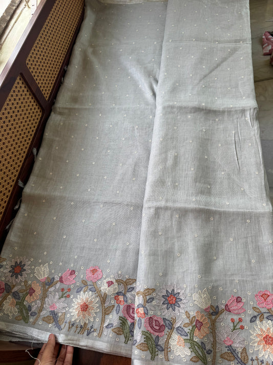 Pure Linen Sarees - Grey