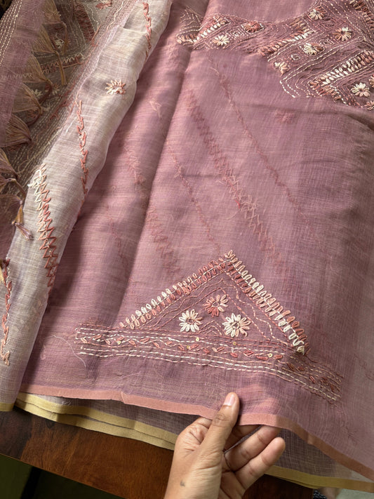 Premium Tissue Linen Sarees with heavy blouse - Pink
