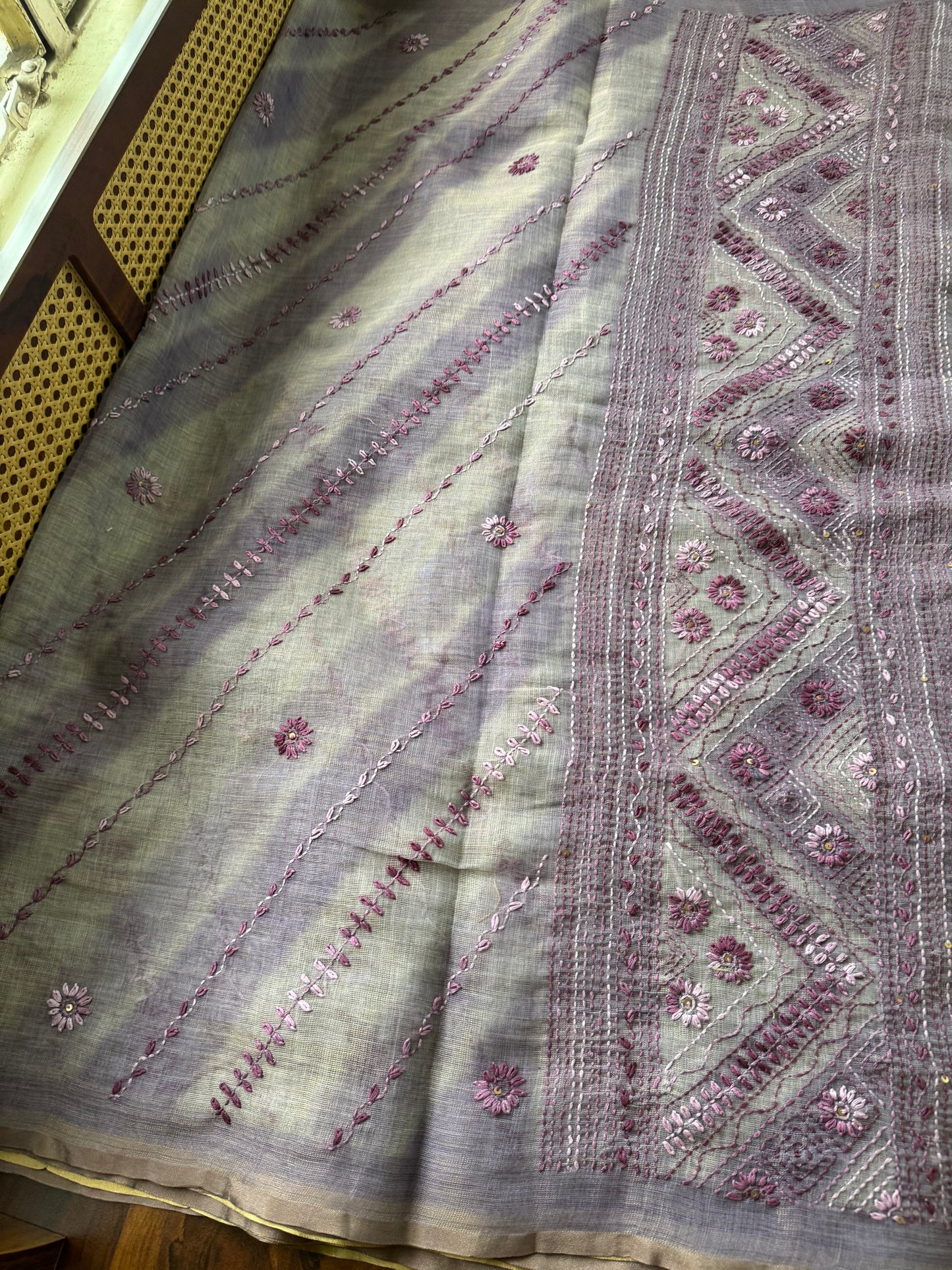 Premium Tissue Linen Sarees with all over & heavy blouse - Lavender