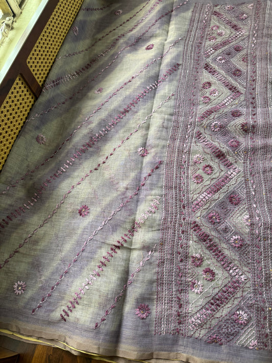Premium Tissue Linen Sarees with all over & heavy blouse - Lavender