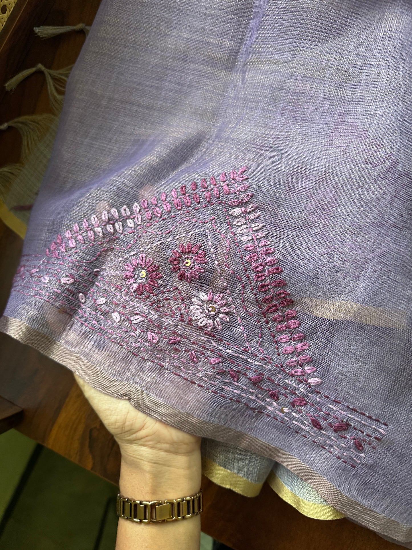 Premium Tissue Linen Sarees with all over & heavy blouse - Lavender