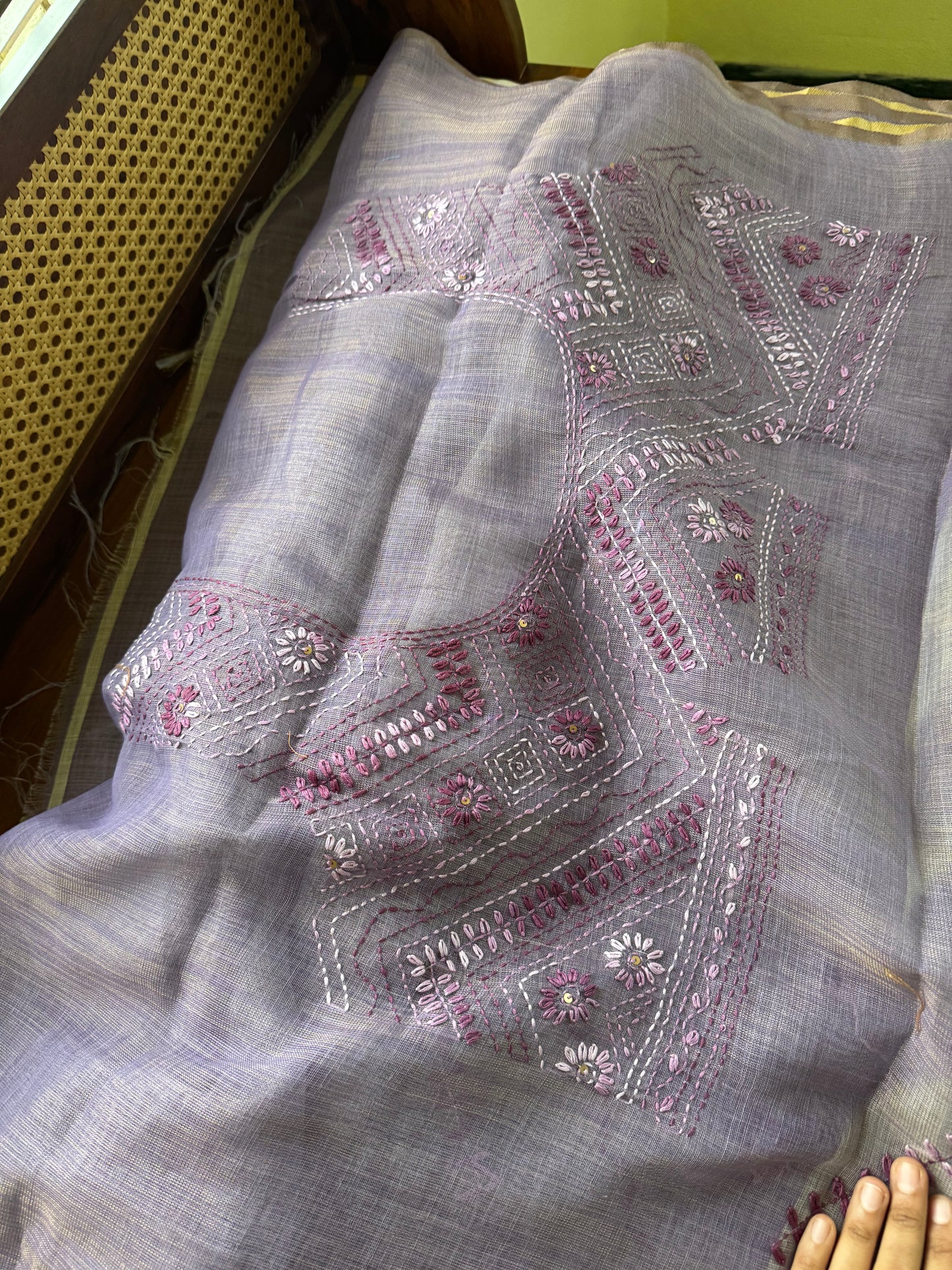 Premium Tissue Linen Sarees with all over & heavy blouse - Lavender