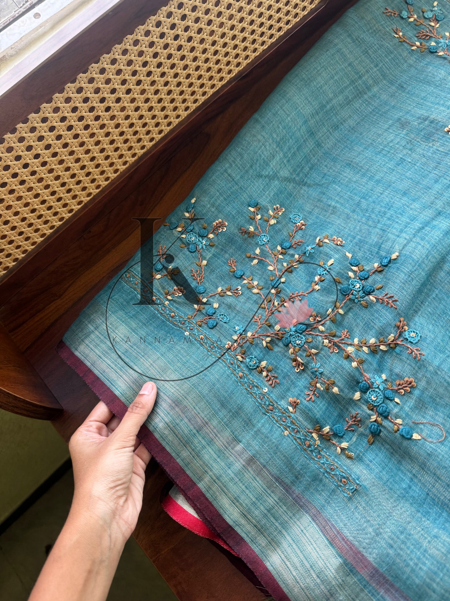 Premium Tissue Linen Sarees with heavy blouse - Blue