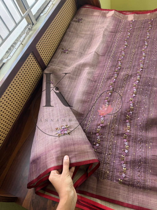 Premium Tissue Linen Sarees with heavy blouse - Lavender