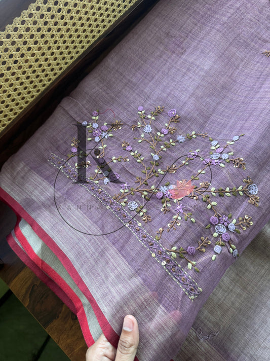 Premium Tissue Linen Sarees with heavy blouse - Lavender