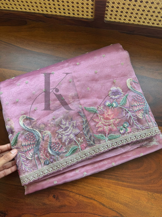 Luxe Tissue Organza Saree - Pink