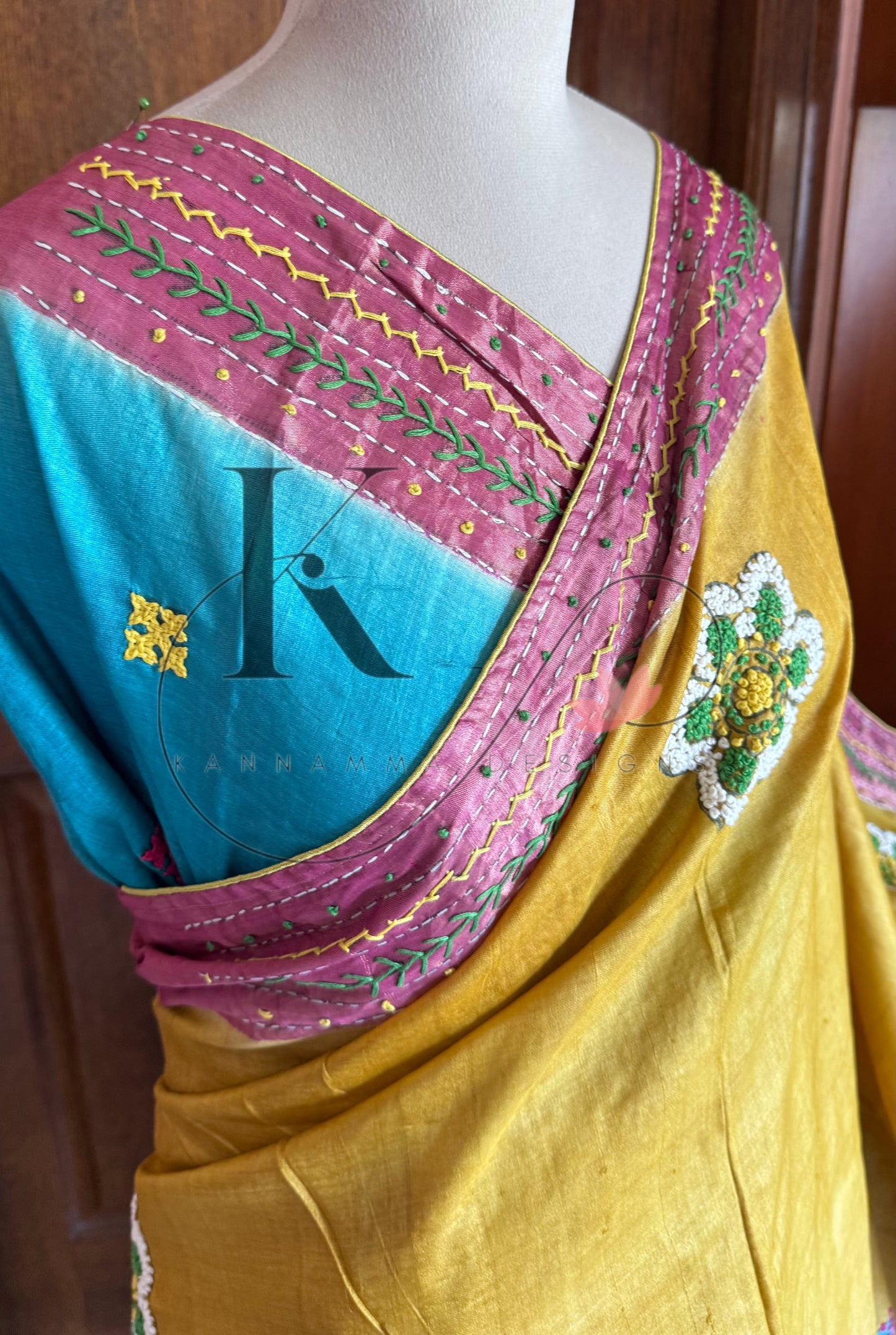 Hand Painted & Hand Embroidered Pure Gaji Tussar Silk Saree - Yellow