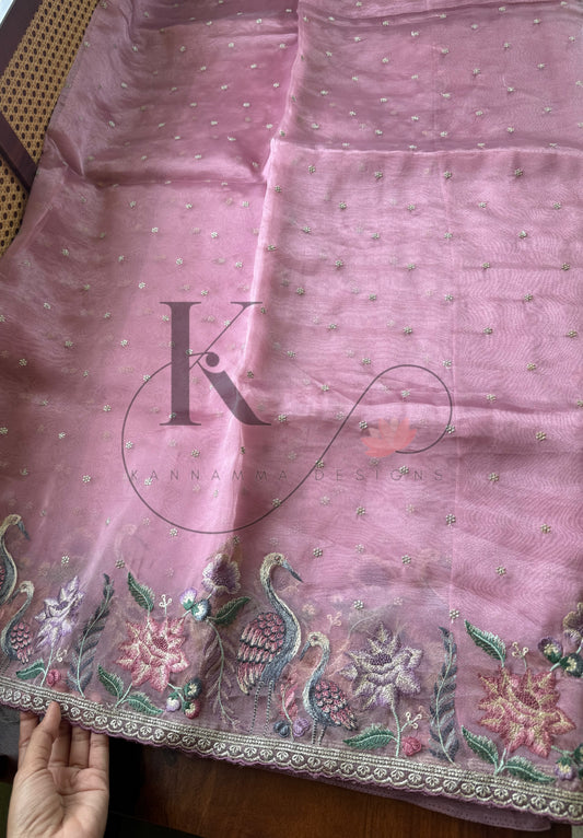 Luxe Tissue Organza Saree - Pink