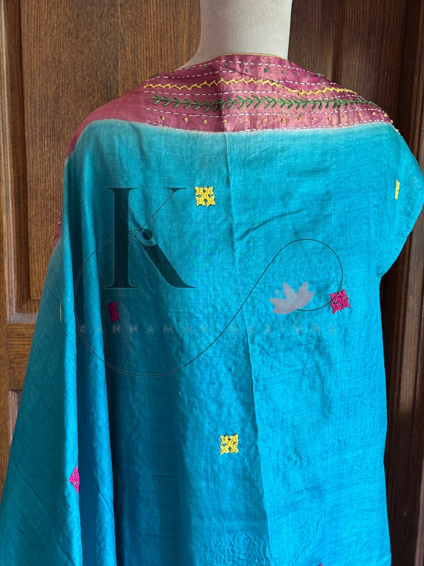 Hand Painted & Hand Embroidered Pure Gaji Tussar Silk Saree - Yellow