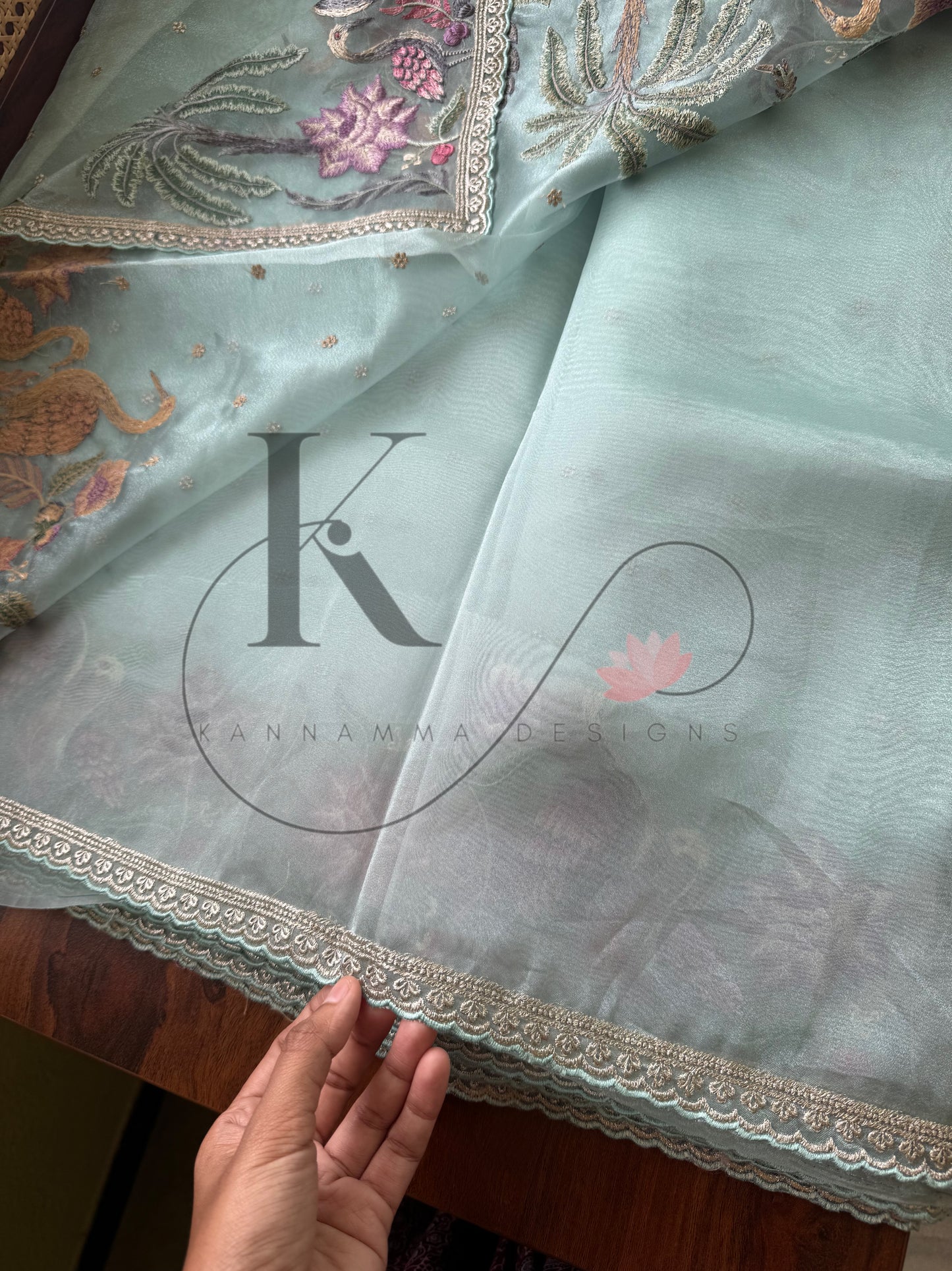 Luxe Tissue Organza Saree - Pastel Blue