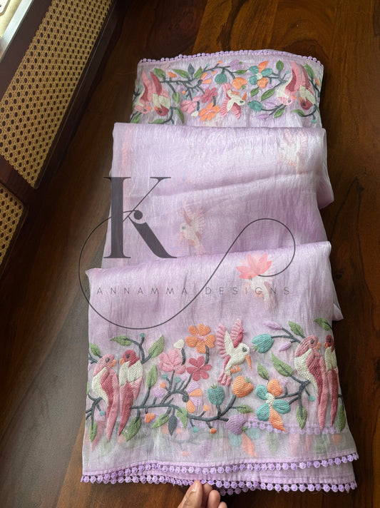 Tissue Organza Bird Saree  - Lavender 2